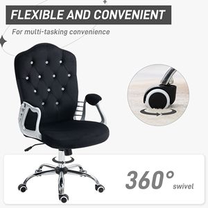 Sedia da Ufficio Girevole in Velluto, Altezza Regolabile, Pulsante di Inclinazione, Sedia Direzionale Trapuntata Ergonomica Nera in Alluminio - Product Image 6