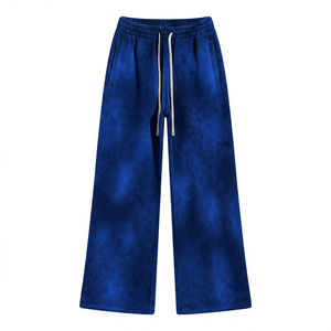 Pantalon de survêtement large en molleton pour homme, délavé à l'acide, rouge uni, taille élastique avec cordon de serrage, décontracté, en polyester tricoté respirant - Product Image 5