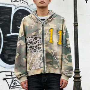 Sudadera con capucha con cremallera, lavado ácido, efecto desgastado, bordado y estampado, de alta calidad, estilo vintage, de algodón - Product Image 4