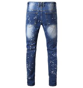 Pantalon en denim léger de haute qualité pour hommes délavé déchiré Skinny Fit Hip Hop écologique lavé en détresse toile Jeans - Product Image 3