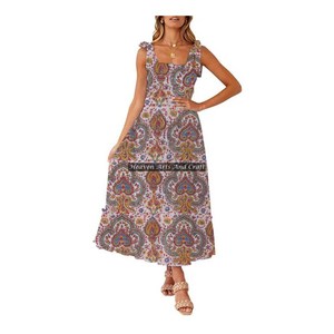 Robe/Kurti en coton imprimé à la main, bretelles spaghetti, motif floral, pour femme, fabrication artisanale indienne - Product Image 3