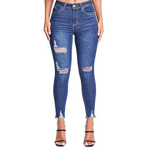 Pantalon en jean taille haute pour femme, coupe droite, style streetwear, décoration boutons brillants, mélange polyester/coton, idéal pour les soirées de luxe - Product Image 1