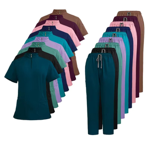 Unisex Woven Medical Scrubs Uniform Set V-Neck <b>Top</b> Multi-Pocket Elastic Waist Pants Hospital Uniform - Product Image 5