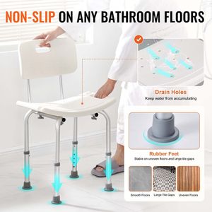 Taburete de Ducha Ajustable en Altura, Equipo de Seguridad Antideslizante para Baño, Silla de Ducha con Respaldo, Asiento para Bañera - Product Image 3