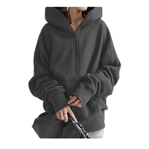 Sudadera con Capucha Oversize para Mujer, Estilo Urbano, con Cierre, Color Sólido, Tejido de Algodón Transpirable, para Otoño e Invierno, Largo Regular - Product Image 3