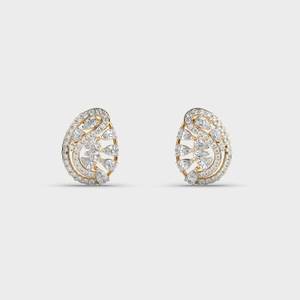 Boucles d'oreilles clous ovales en diamant, grappe de diamants marquise et poire, plaqué or rhodié, bijoux pour femme - Product Image 1