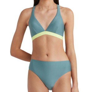 Conjunto de bikini de 2 piezas para mujer, color verde azulado con ribete en contraste color lima, conjunto de traje de baño elástico de cintura alta - Product Image 4