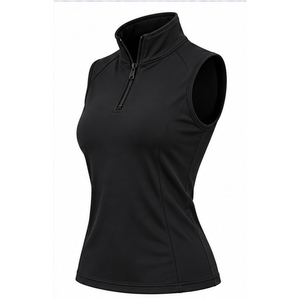 Women's Sleeveless Zipper <b>Vest</b> Quick Dry Solid <b>Black</b> Equestrian Riding <b>Top</b> Knitted Polyester - Product Image 1