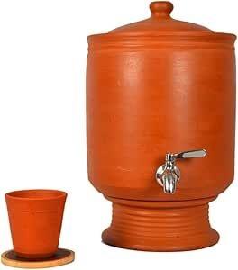 Jarra de Agua Artesanal de Barro con Soporte, Tapa de Barro y Grifo de Acero Inoxidable para Agua Potable Naturalmente Fría - Product Image 2