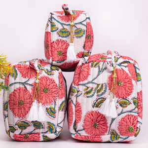 Juego de Bolsas de Maquillaje de Lujo Hechas a Mano con Estampado Floral Acolchado de Algodón para Mujer, Bolsa Organizadora de Cosméticos para Viaje, Promocional y de Marca - Product Image 2
