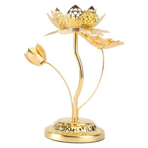 Porte-bougie artisanal en laiton doré en forme de bourgeon de lotus - Vente en gros Moradabad - Product Image 2