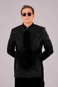 Sherwani con cuello mandarín para hombre con adornos de cuentas, sin arrugas, ideal para bodas y celebraciones festivas. - Product Image 6