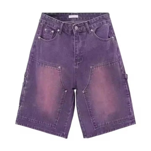 Wholesale Men’s Purple & Black Cargo Denim Shorts Baggy Fit Loose Knee Length Casual Jean Shorts Summer Streetwear - Product Image 6
