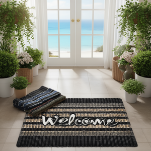 Alfombra de Entrada de Alta Calidad de 16x24 Pulgadas, de Algodón con Doble Costura, Antideslizante, con Diseño 'Bienvenido' para Uso en el Hogar, Hotel, Baño y Puerta - Product Image 1