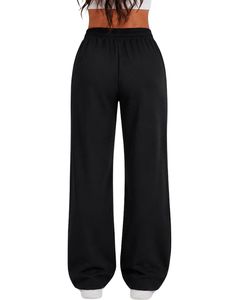Pantalones Deportivos Anchos Negros para Mujer, Cintura Alta, Corte Holgado, Estilo Casual, para Uso Diario - Product Image 1