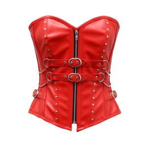 Women's Goth <b>Punk</b> Plus-Size Zipper Leather Lace Corset Shapewear Hip Enhancer Latex Waist Trainer Satin Fabric Quick Dry Firm - Product Image 6
