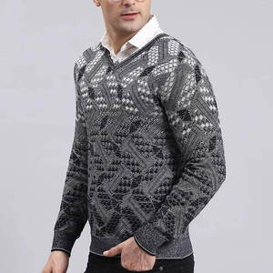 Suéter de Punto con Patrón Geométrico, Manga Larga, para Invierno, Cuello en V, Color Negro y Gris, Nuevo Diseño, Suéteres de Lana - Product Image 2
