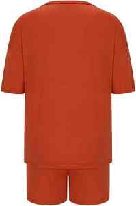 Ensemble d'été pour femme : Blouse anti-rides en crêpe de bonne qualité à col rond et manches courtes, et pantalon large à jambes amples - Product Image 2