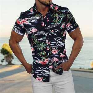 Chemise hawaïenne décontractée pour homme à manches courtes en sergé, imprimé feuilles tropicales noir et vert, respirante et écologique, idéale pour les vacances d'hiver - Product Image 2
