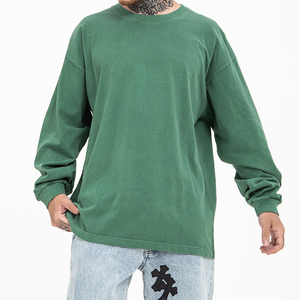 Camisetas de manga larga para hombre, estilo boxy, con efecto desgastado y lavado ácido, 100% algodón, cuello simulado, manga completa. - Product Image 4