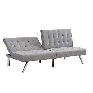 Divano Letto Futon Grigio con Struttura in Legno e Gambe in Acciaio Inox Prodotto Comodo ed Elegante - Product Image 4