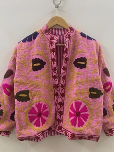 Chaqueta de punto con cuello mandarín para mujer, talla grande, bordado floral, manga larga, estilo bohemio, ropa exterior informal, temporada de primavera - Product Image 1