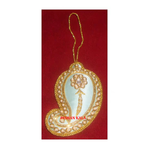 Broderie Zari dorée de meilleur design indien avec travail perlé décor d'arbre de noël ornement suspendu au meilleur prix bas - Product Image 4