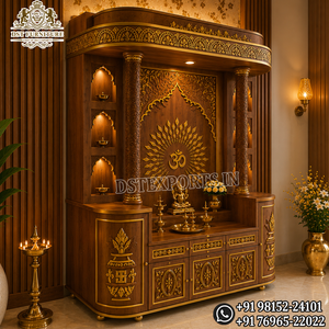 Mandir en teck de qualité supérieure avec armoire de rangement, mandir en teck massif sur mesure, temple personnalisé avec aspect marbre - Product Image 2