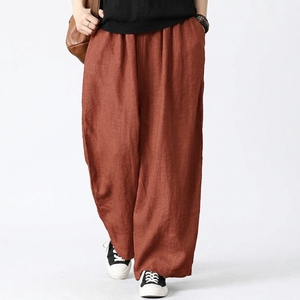 Pantalon large en coton et lin pour homme, taille haute, coupe ample, respirant, pour l'été, avec cordon de serrage, couleur unie, décontracté - Product Image 6