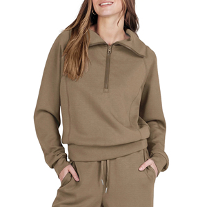 Ensembles de survêtements pour femmes, 2 pièces, comprenant un sweat-shirt à quart de zip et un pantalon de survêtement à jambes larges - Product Image 4
