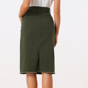 Minifalda vaquera Y2K de cintura alta para mujer, diseño A-Line, desgastada, con cremallera, botones, bolsillos y abertura, lavado ecológico - Product Image 3