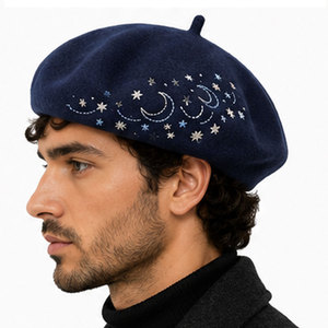 Stylish Merino Wool <b>Beret</b> Hat Premium Felt <b>Beret</b> with Minimal Embroidered Accent for Timeless Fashion Looks - Product Image 5