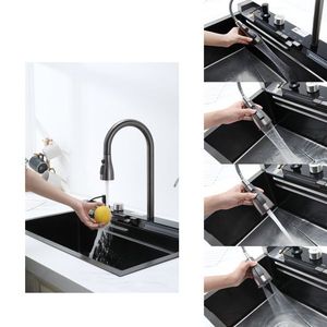Lavello da cucina a vasca singola con rubinetto estraibile in acciaio inossidabile 304, lavello a cascata per la preparazione di verdure in casa e laboratorio - Product Image 2