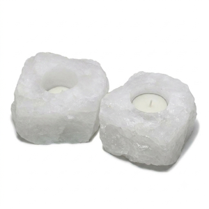 Support de bougie en pierre naturelle sculptée à la main en jade blanc, pierre précieuse d'agate, guérison, vente en gros - Product Image 3