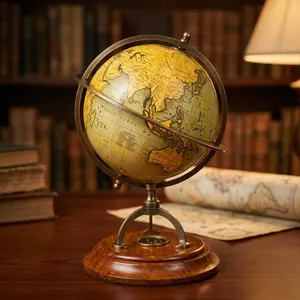 Globe terrestre vintage en laiton nautique avec boussole, base en bois, globe décoratif pour la maison, le bureau et les cadeaux - Product Image 1