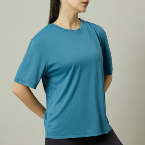 เสื้อยืดคอกลมผู้หญิง สีเขียวอมฟ้า ผ้าฝ้าย 100% ทรงปกติ แขนสั้น สไตล์ลำลอง แห้งเร็ว เป็นมิตรกับสิ่งแวดล้อม ยับยาก เหมาะสำหรับฤดูใบไม้ผลิ - Product Image 4
