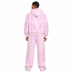 Ensembles de sweats à capuche pour hommes avec strass, style streetwear oversize, logo brodé personnalisé, vente en gros, fournisseur OEM, qualité supérieure, en molleton - Product Image 4
