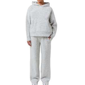 Ensemble survêtement gris à capuche pour femme, manches longues, couleur unie, coupe décontractée, sweat-shirt et pantalon avec poches latérales, tenue d'automne - Product Image 6