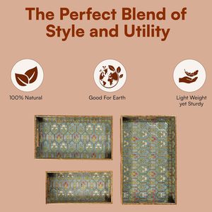 Modern Wood Rectangular Floral Serving Tray Set with Handles Multi-Piece Decorative Trays for Home Entertaining - Product Image 3