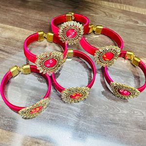 Nueva Llegada, Elegantes Pulseras con Diseño de Flores Kundan Rojas, Hermosas Pulseras de Color Rosa para Bodas y Fiestas - Product Image 6