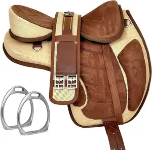 Synthetic Treeless Freemax English Horse Saddle with Matching Girth and Aluminum Stirrups Pair Set