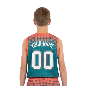 Conjunto de Uniforme de Baloncesto para Niños con Camiseta sin Mangas con Cuello en V y Pantalones Cortos a Juego con Diseño Degradado de Puntos, Nombre del Equipo y Números de Jugador Personalizables - Product Image 4