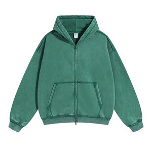 Sweat à capuche zippé pour homme, en molleton épais et respirant, effet délavé, style streetwear personnalisé, coupe oversize, épaules tombantes, cordon de serrage réglable - Product Image 2
