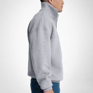 Sweat-shirt à col zippé pour homme, logo personnalisé, gris, polaire, coupe oversize, épaules tombantes, 100% coton 400g, coupe courte, vente en gros de sweats à capuche - Product Image 6