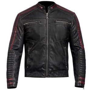 <b>Men</b> Biker Cafe Racer Leather <b>Jacket</b> - Product Image 1