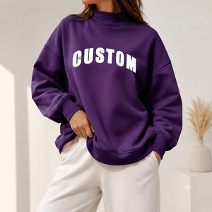 เสื้อสเวตเชิ้ตคอกลมสีแดงสำหรับผู้หญิง พิมพ์โลโก้ตามสั่ง ผ้าฝ้าย 100% คอเต่า ผ้าฝ้ายเนื้อนุ่ม แขนยาว สวมใส่สบาย - Product Image 3