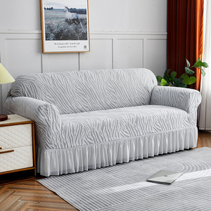 Jacquard <b>Sofa</b> Cover Full Length <b>Slipcover</b> Elastic Stretch Washable Skirt Design Modern Couch Protector - Product Image 1