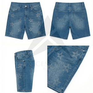 กางเกงยีนส์ขาสั้นผู้ชายประดับเพชร กางเกงยีนส์คริสตัลสุดหรู สตรีทแวร์ ขายส่งจำนวนมาก กระบวนการนำเข้า-ส่งออก - Product Image 4