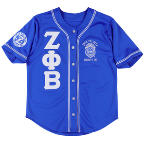 Maillot de baseball bleu roi Zeta Phi Beta, broderie de lettres grecques ZPB, chemise de sport universitaire boutonnée pour femme, qualité supérieure - Product Image 1