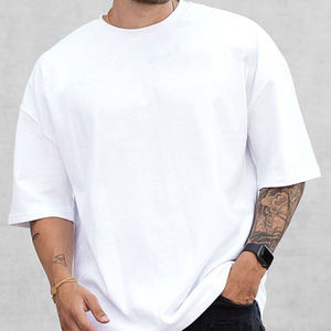 T-shirt ample à manches courtes pour homme, couleur unie, 100% coton, col rond, décontracté, longueur normale, tissu jersey - Product Image 2